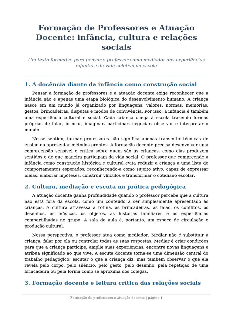 Formacao de Professores e Atuacao Docente | PDF | Pedagogia | Sociologia