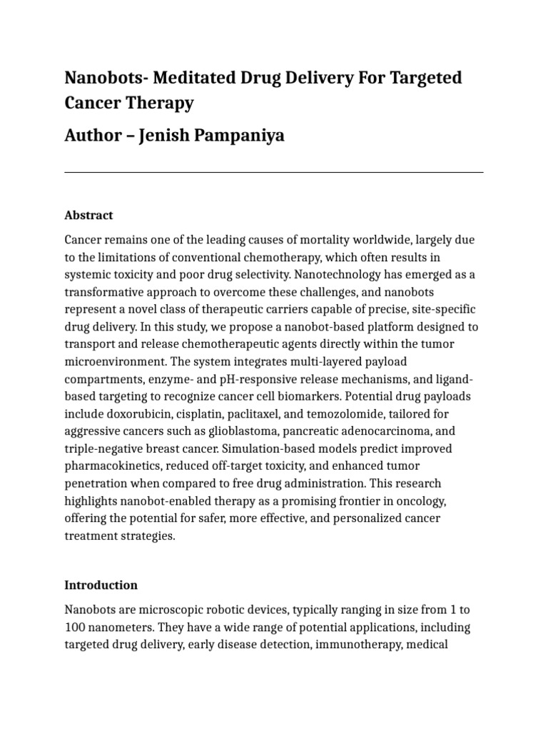 Nanobots Medicated Drug Delivery For Targeted Cancer Therapy | PDF ...