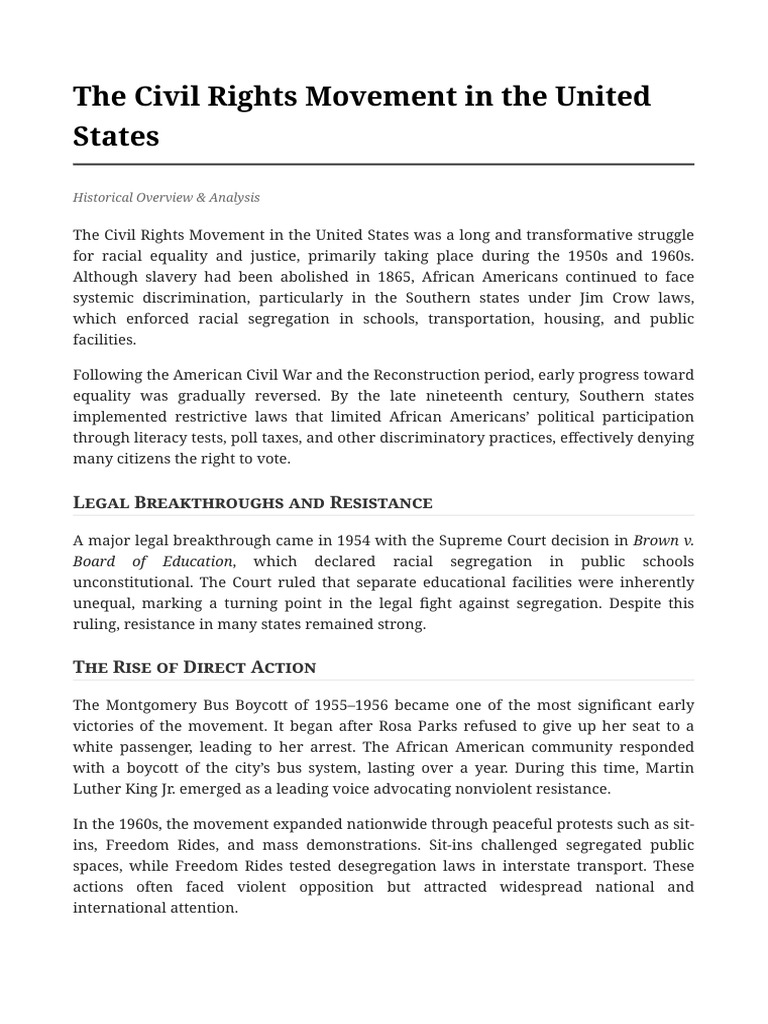 Civil Rights Movement Overview | PDF | Racial Segregation | Justice