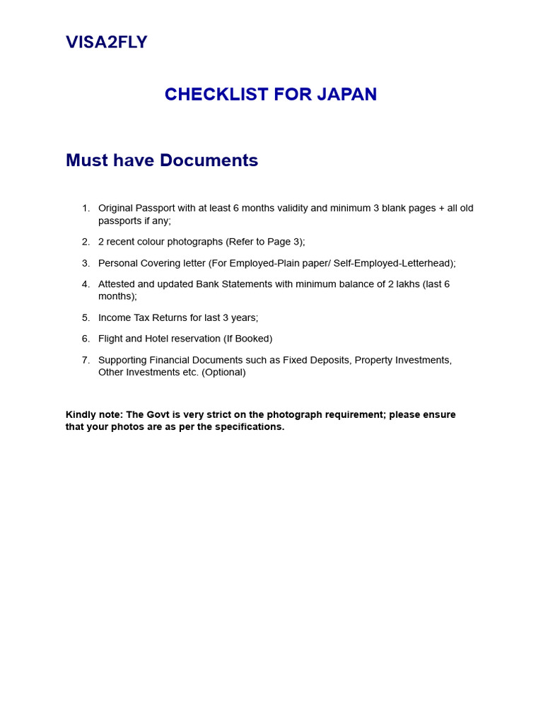 Japan Checklist | PDF | Travel Visa | Government And Personhood