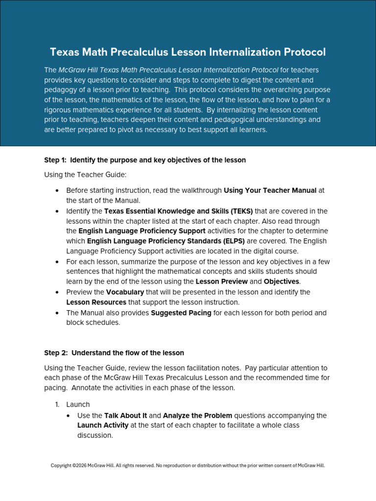 Texas Math Precalculus_ Lesson Internalization Protocol | PDF ...