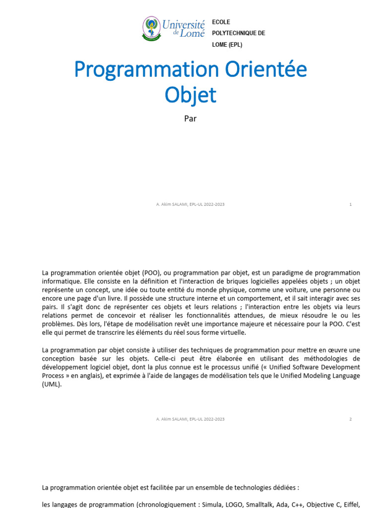 POO Akim Chapitre 1 | PDF | Programmation orientée objet ...