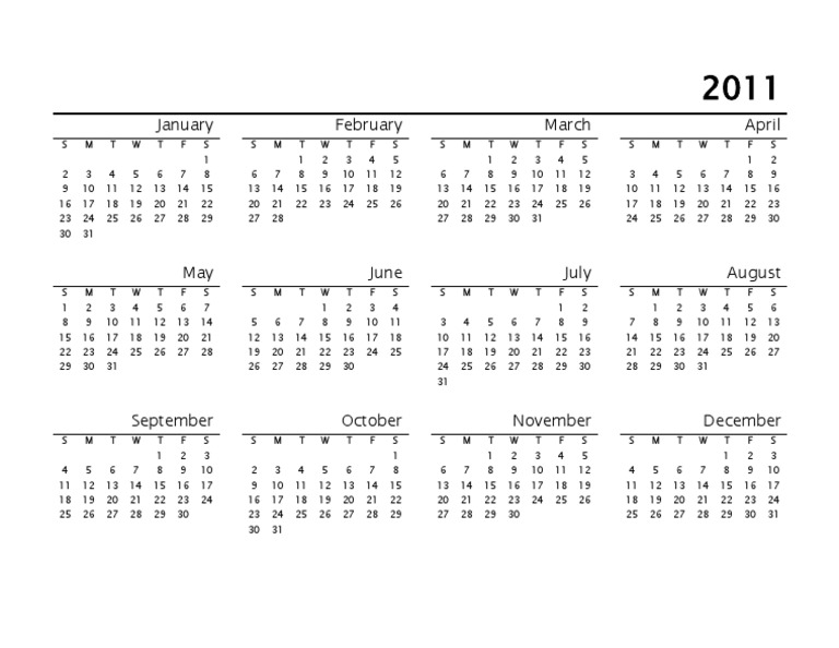 2011 Monthly Calendar Overview | PDF
