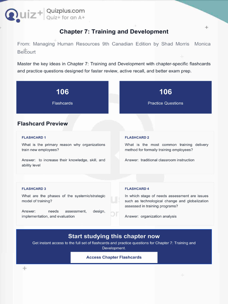 Flashcards for Chapter 7 Training and Development | PDF