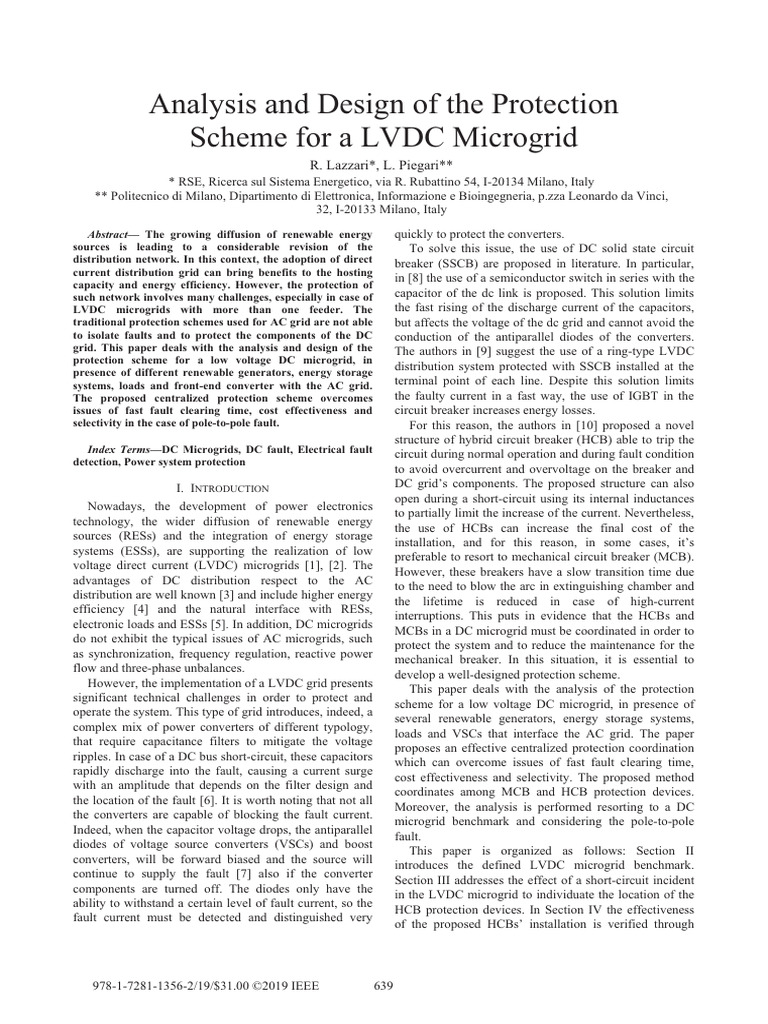 Analysis and Design of the Protection Scheme for a LVDC Microgrid | PDF
