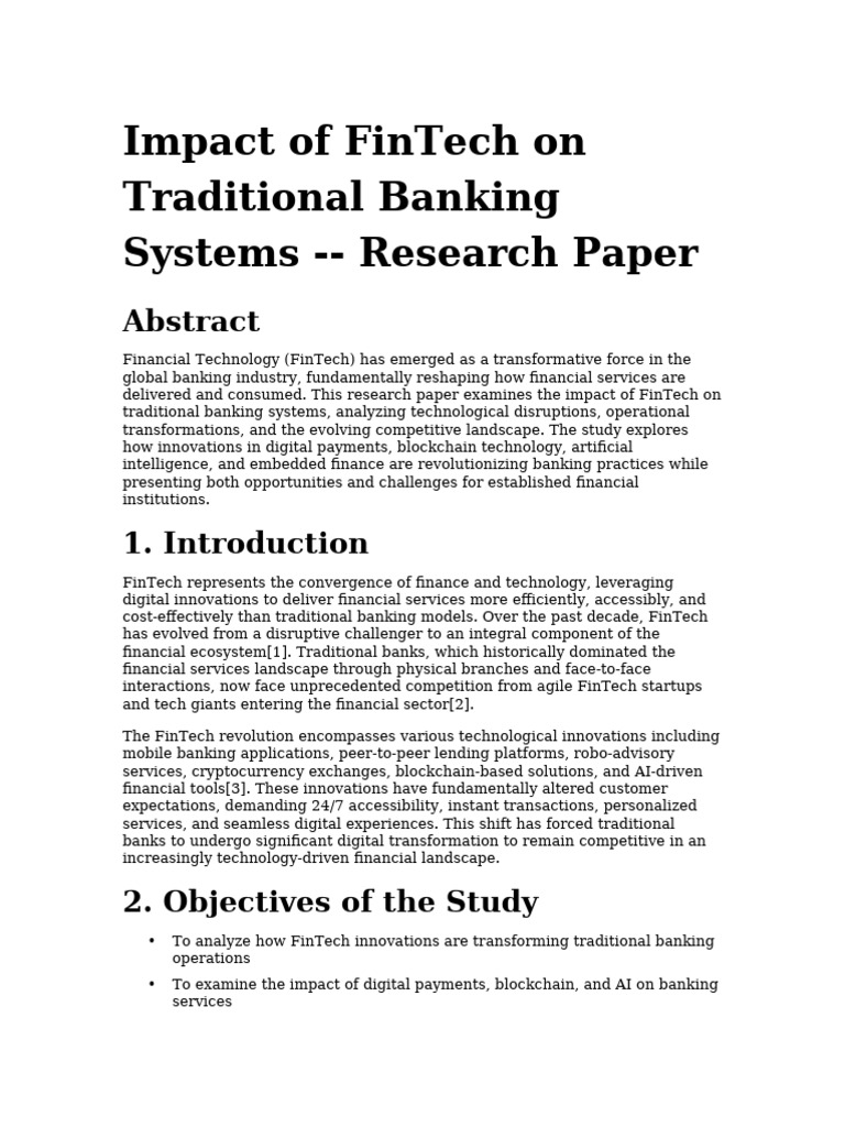 Research Paper on FinTech Impact on Traditional Banking | PDF ...
