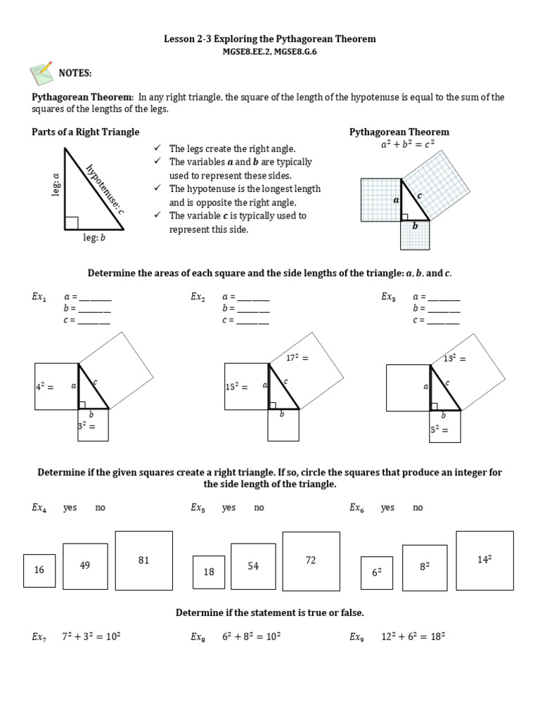 Lesson 2-1 Exploring the Pythagorean Theorem | PDF | Trigonometry | Euclid