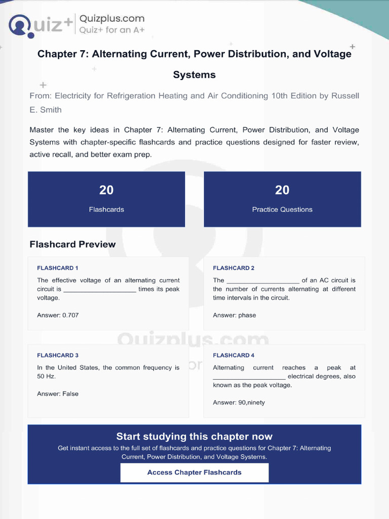 Flashcards For Chapter 7 Alternating Current Power Distribution And 