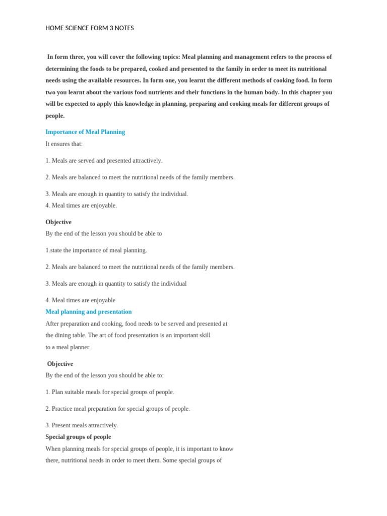 Home Science Form 3 Notes (6) | PDF | Pancake | Breastfeeding