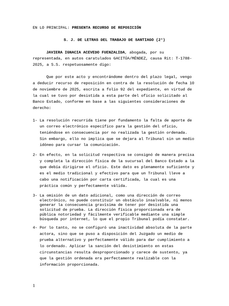 Borrador Recurso Reposicion | PDF | Justicia | Crimen y violencia