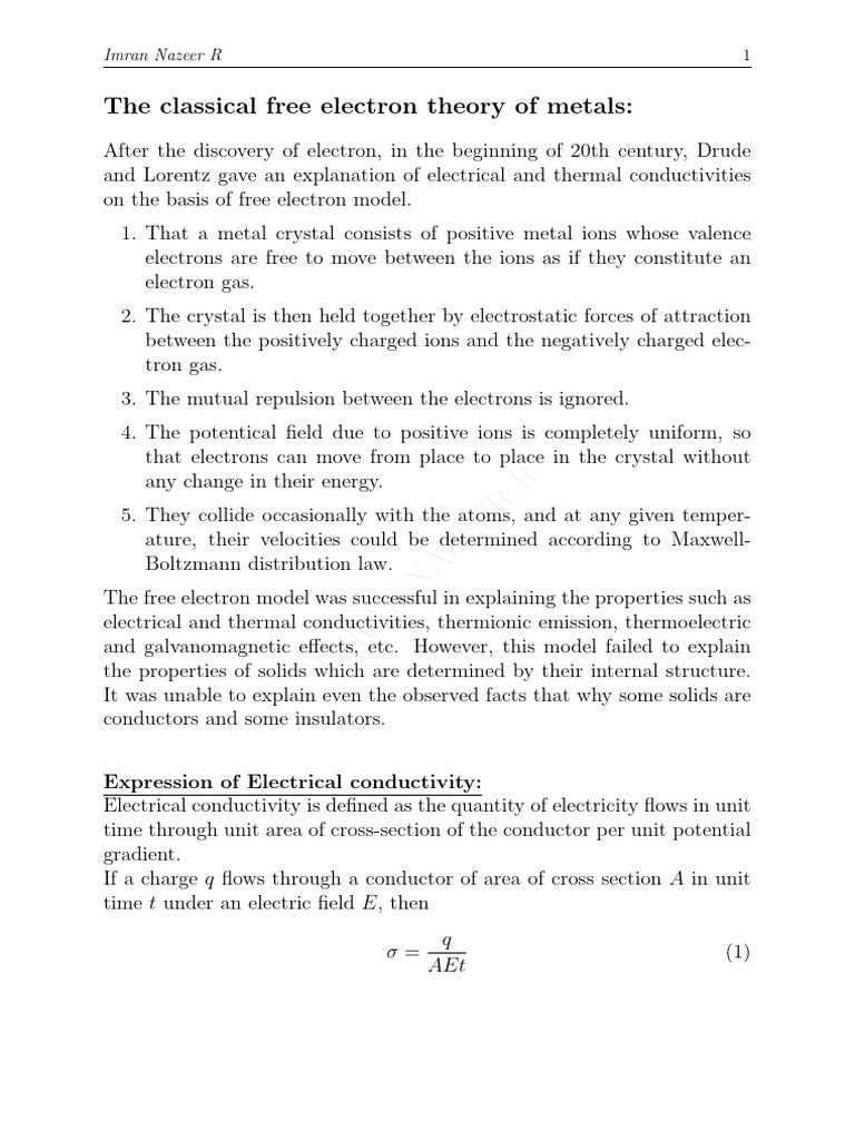 Free Electron Theory | PDF | Electron | Electrical Resistivity And ...
