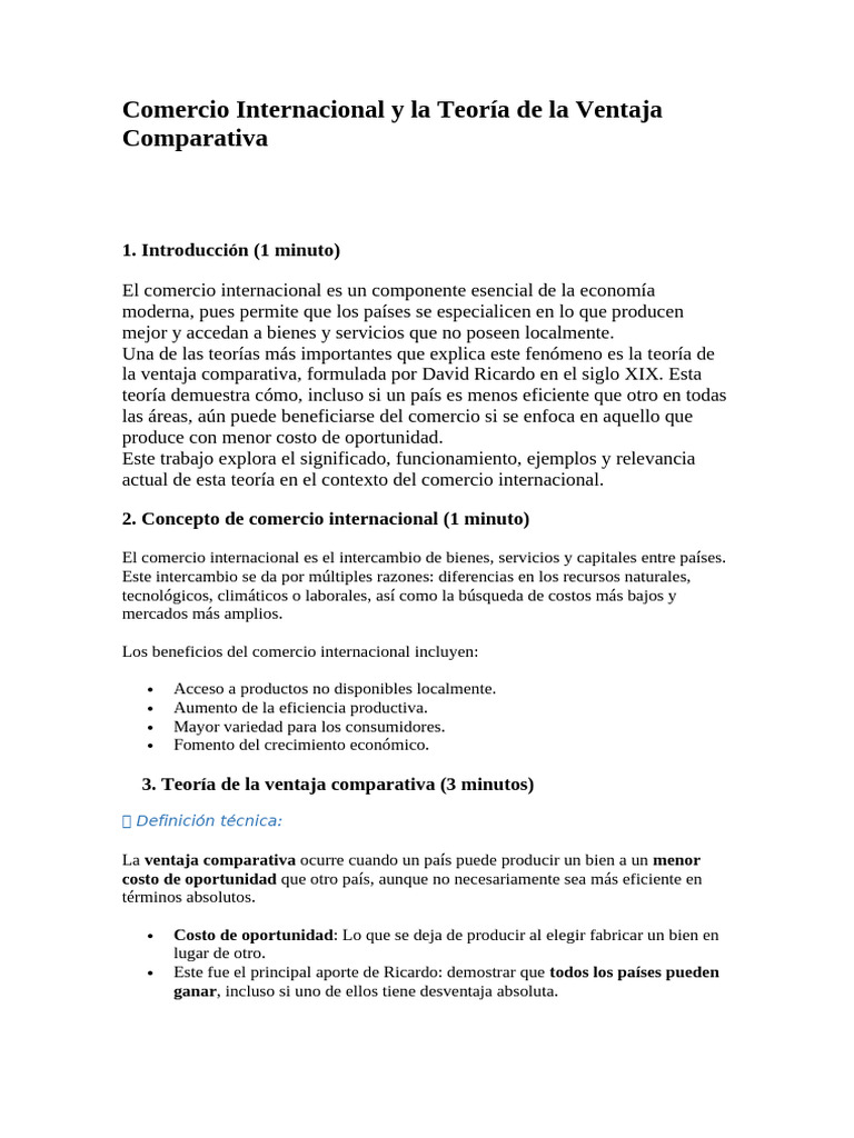 Comercio Internacional y La Teoría de La Ventaja Comparativa | PDF ...