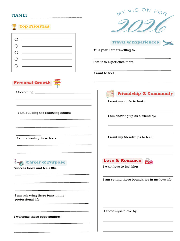 Vision Board Worksheet | PDF