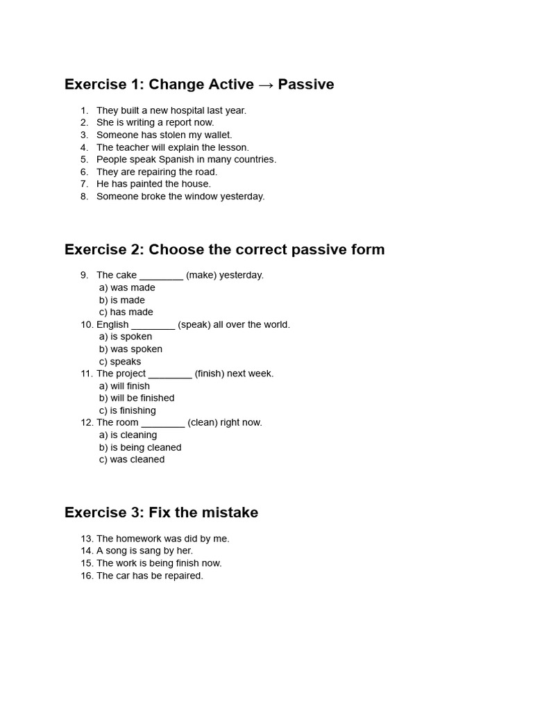 Passive Voice Exercises | PDF