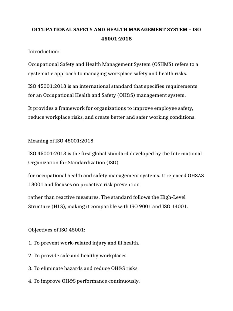 ISO 45001 2018 OSHMS Assignment 5 Pages | PDF | Occupational Safety And ...