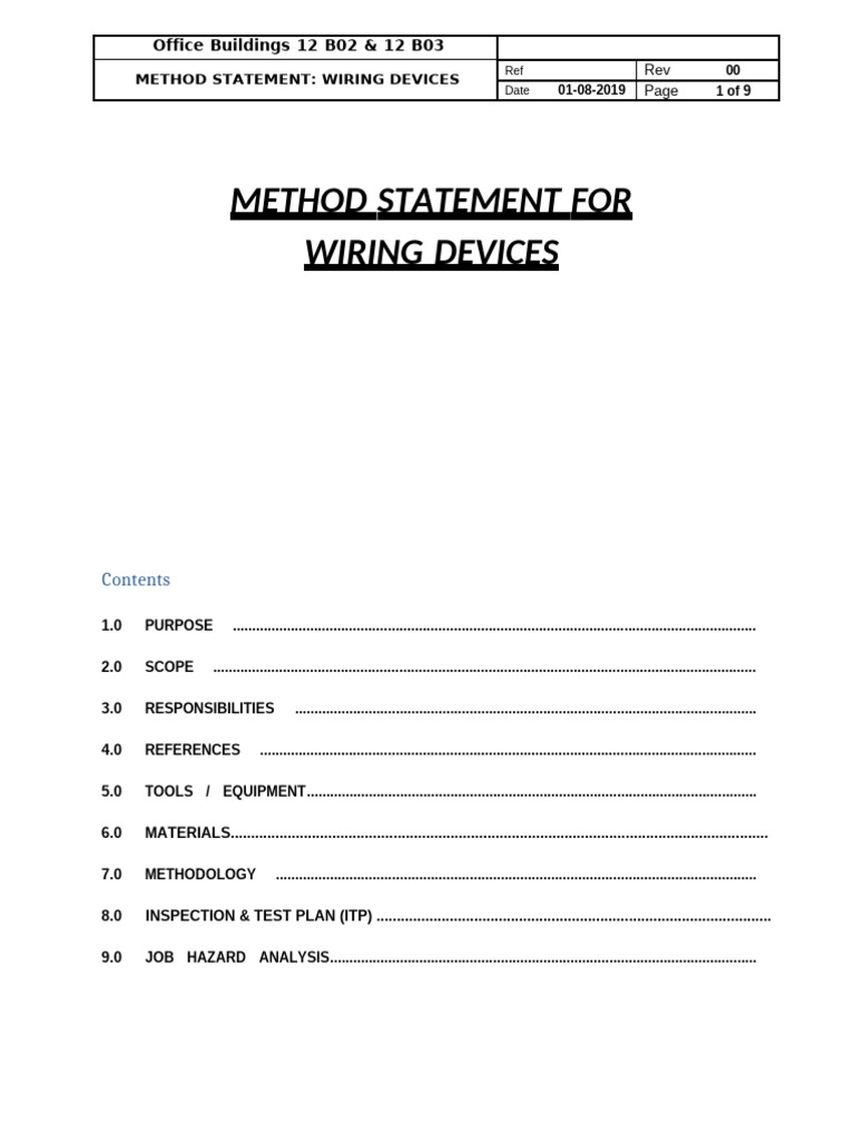 Method Statement for Wiring Devices | PDF | Electrical Wiring ...
