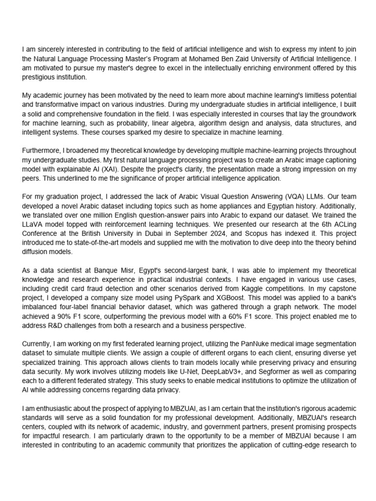 Statement of Purpose | PDF | Artificial Intelligence | Intelligence (AI ...
