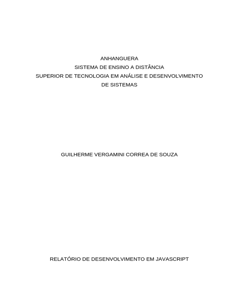 Relatório de Desenvolvimento Em Javascript | PDF | Script Java | Rede ...