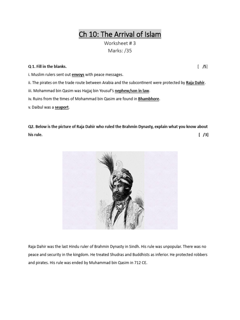 Ans Key Worksheet Arrival of Islam | PDF | Abrahamic Religions ...