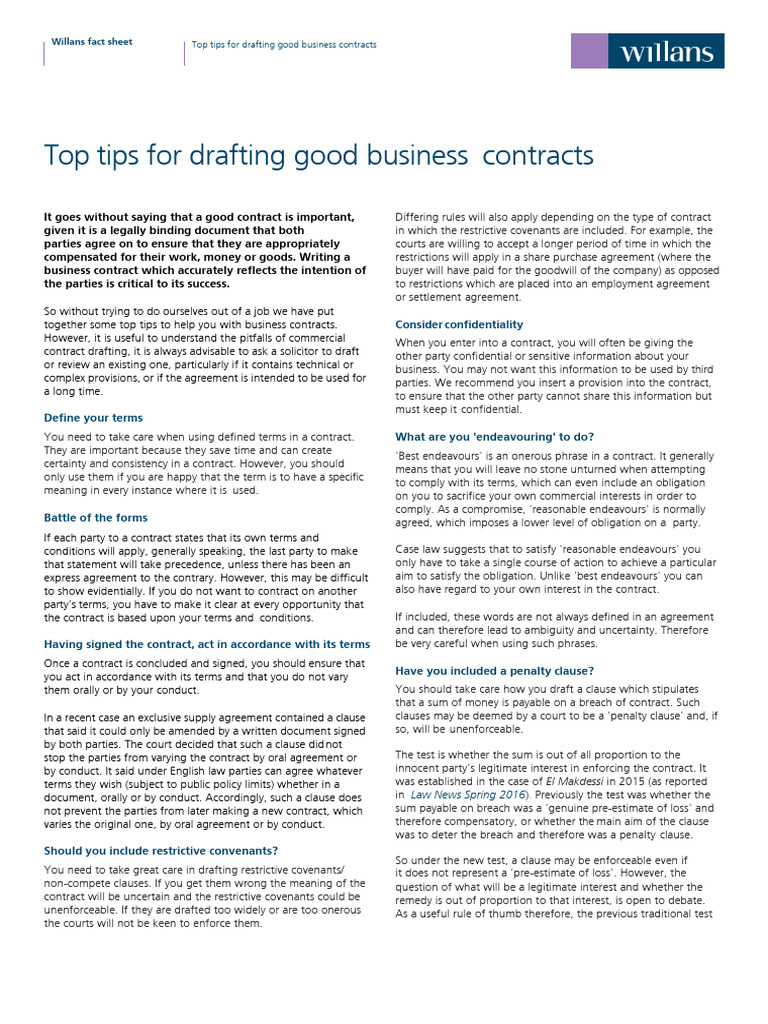 Top Tips for Drafting Good Business Contracts | PDF | Breach Of ...