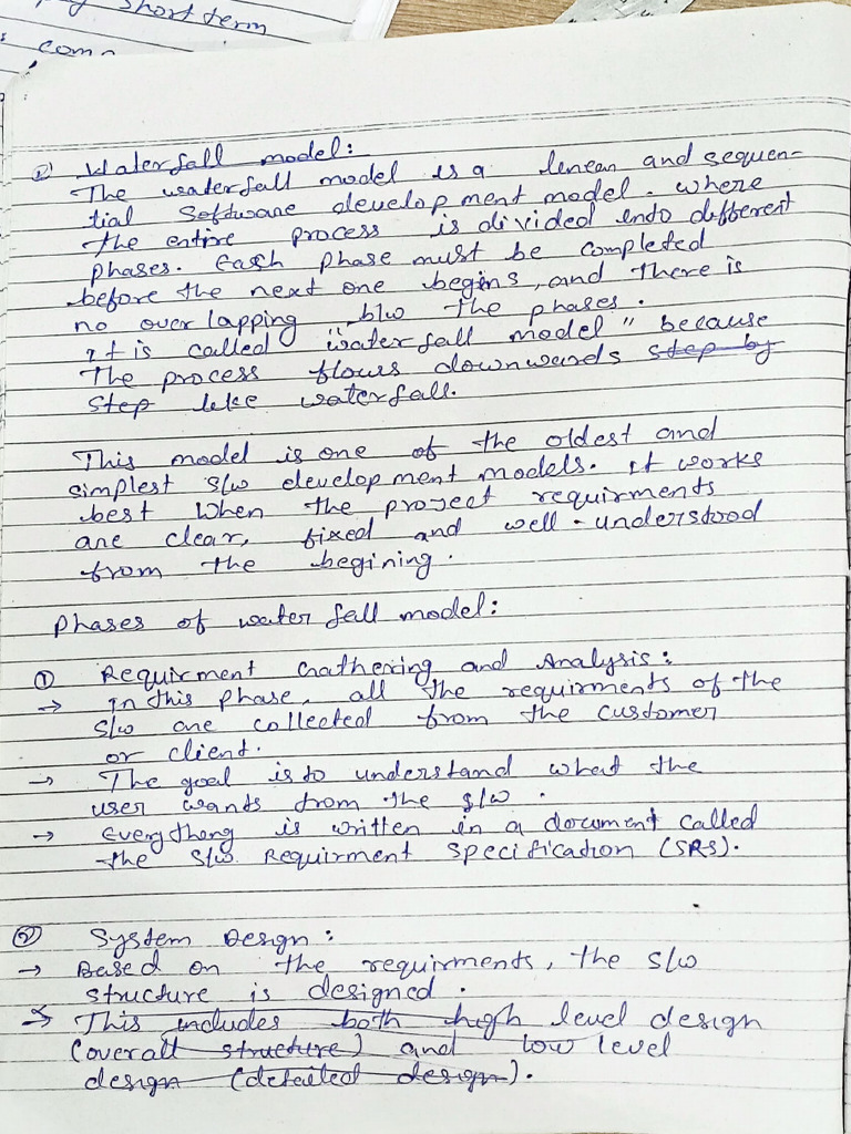 Water Fall Model Hand Written Notes | PDF