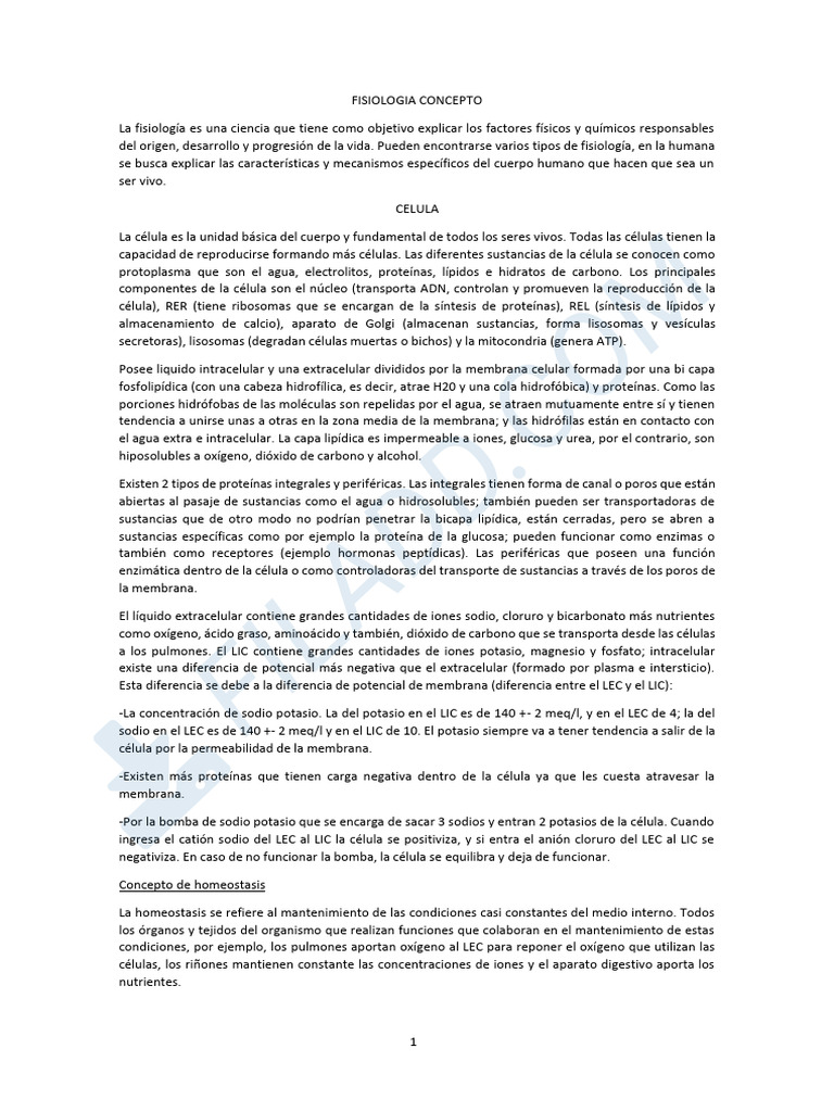 Resumen Fisiologia 1 | PDF | Sinapsis | Potencial de acción