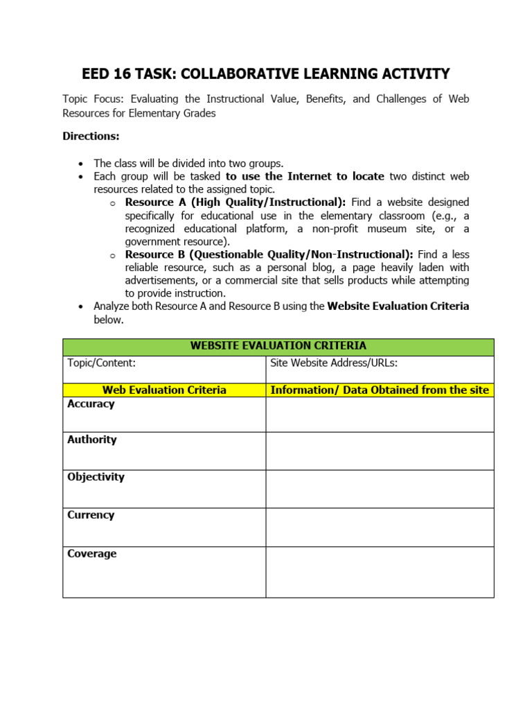 EED 16 Task for Asynchronous Class | PDF | Websites | Learning