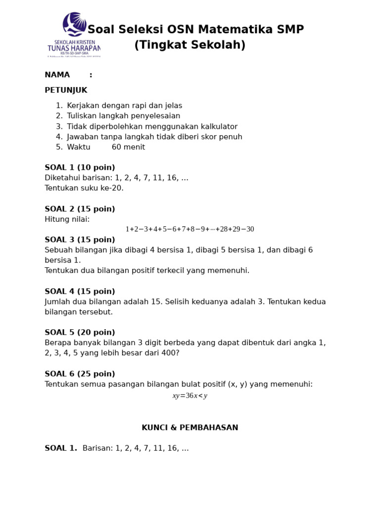 Soal Seleksi OSN SMP - Math | PDF