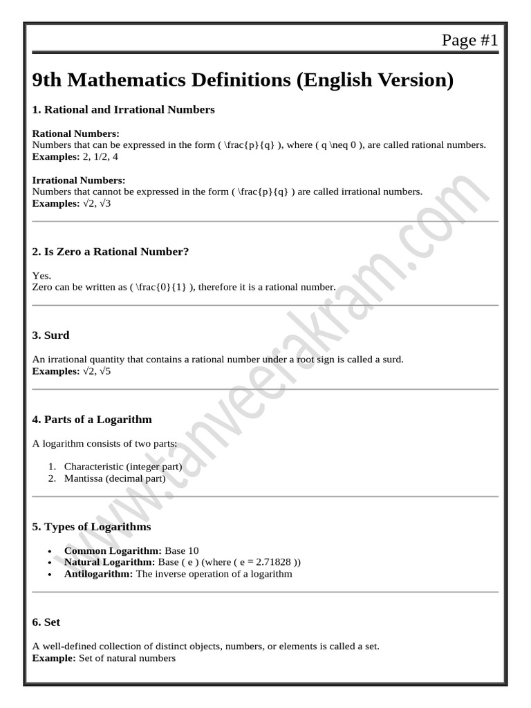 9th Mathematics Definitions (English Version) | PDF | Triangle ...