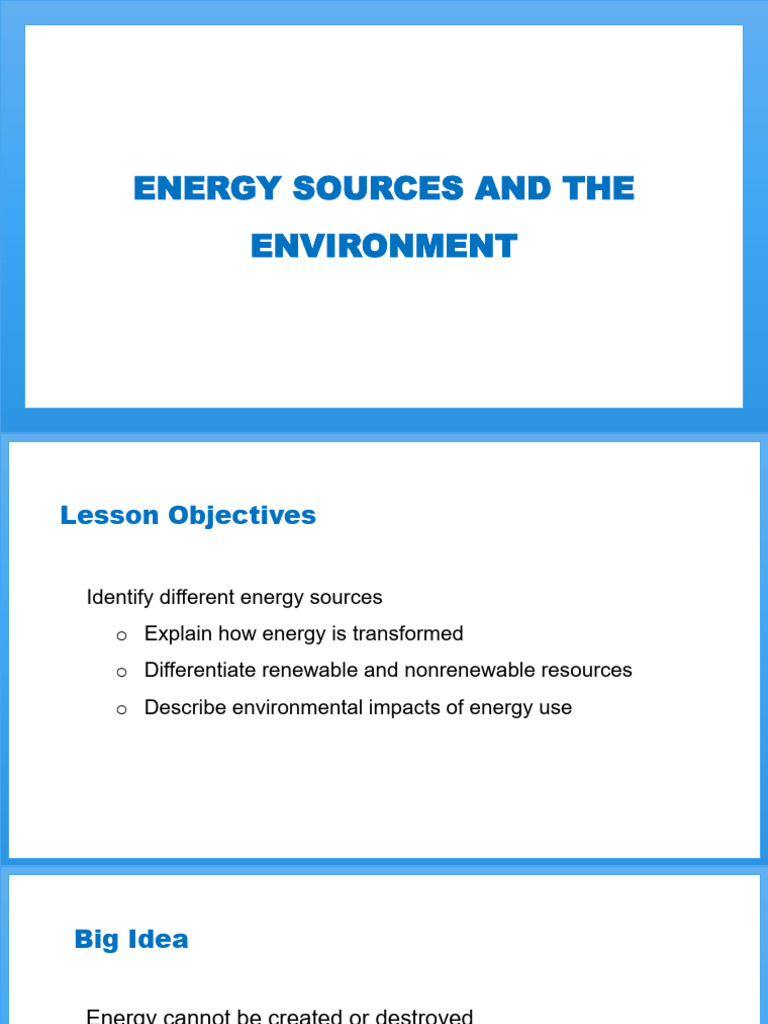 Lesson 8 (ENERGY) - Energy Sources and The Environment | PDF | Energy ...