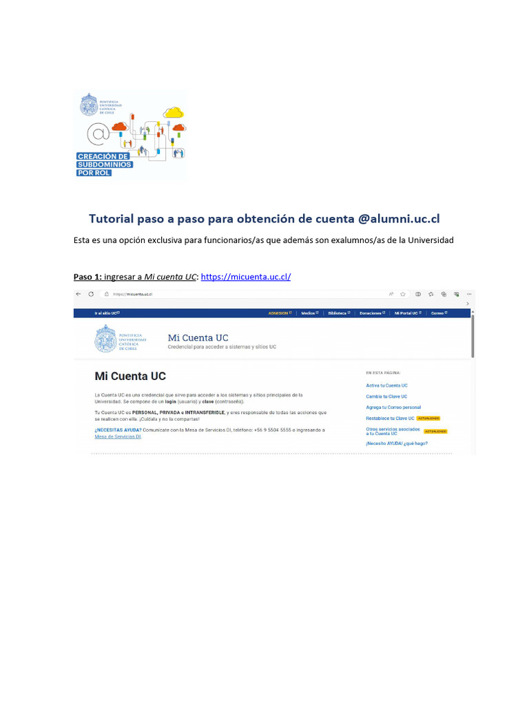 Tutorial Obtencion de Cuenta Alumni Para Funcionarios Exalumnos | PDF