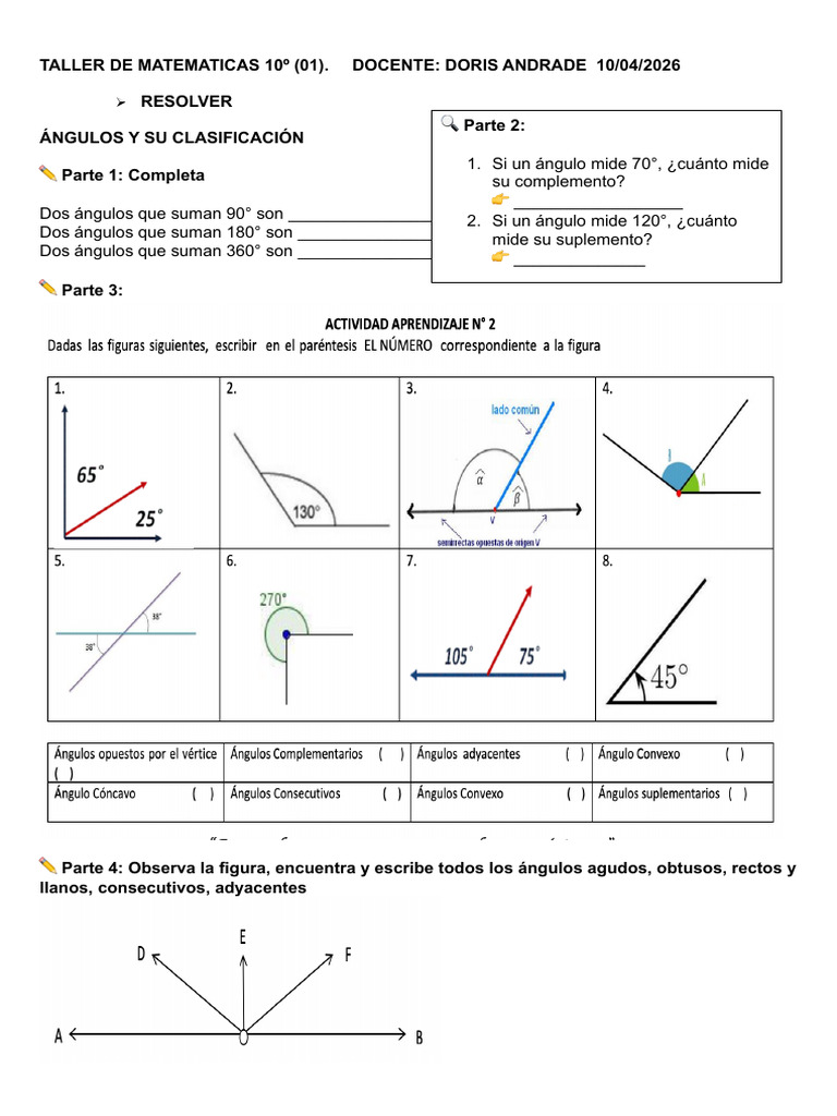 TALLER de Angulos y Clasificacion 10º-10 de Abril 2026 | PDF
