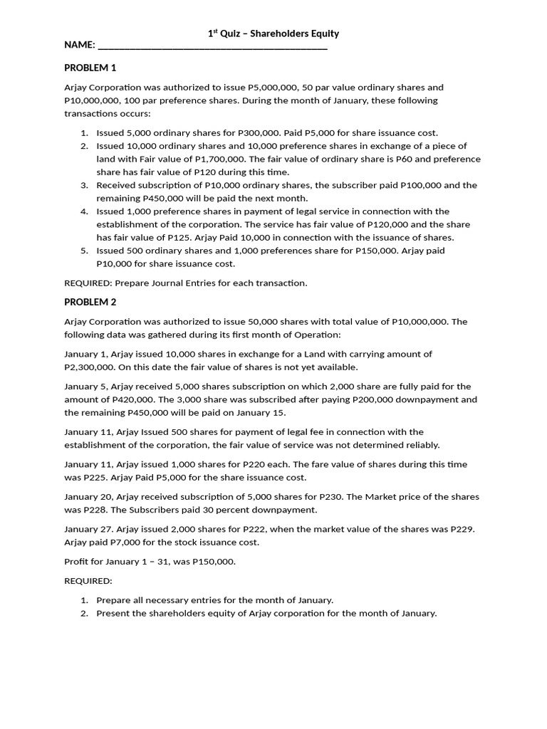 Equity Problems | PDF | Preferred Stock | Subscription Business Model