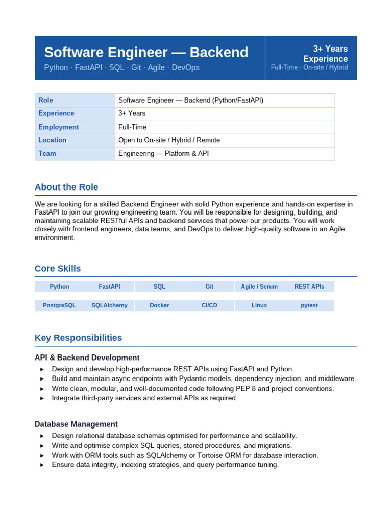 Software Engineer JD | PDF | Databases | Sql