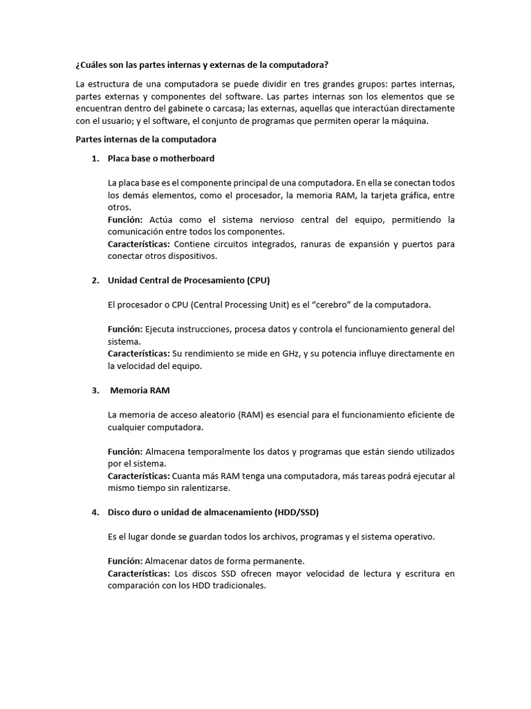 Partes de La Computadora y Sus Funciones | PDF | Hardware de la ...