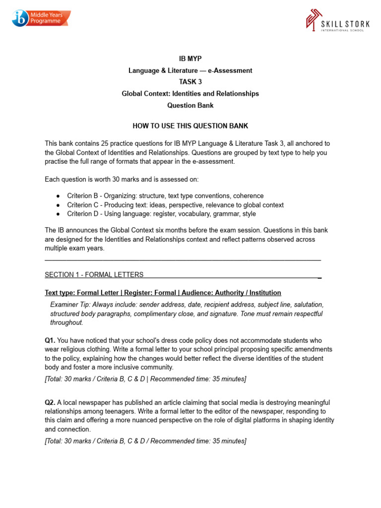 English Task 3 Identities and Relationships Question Bank | PDF ...