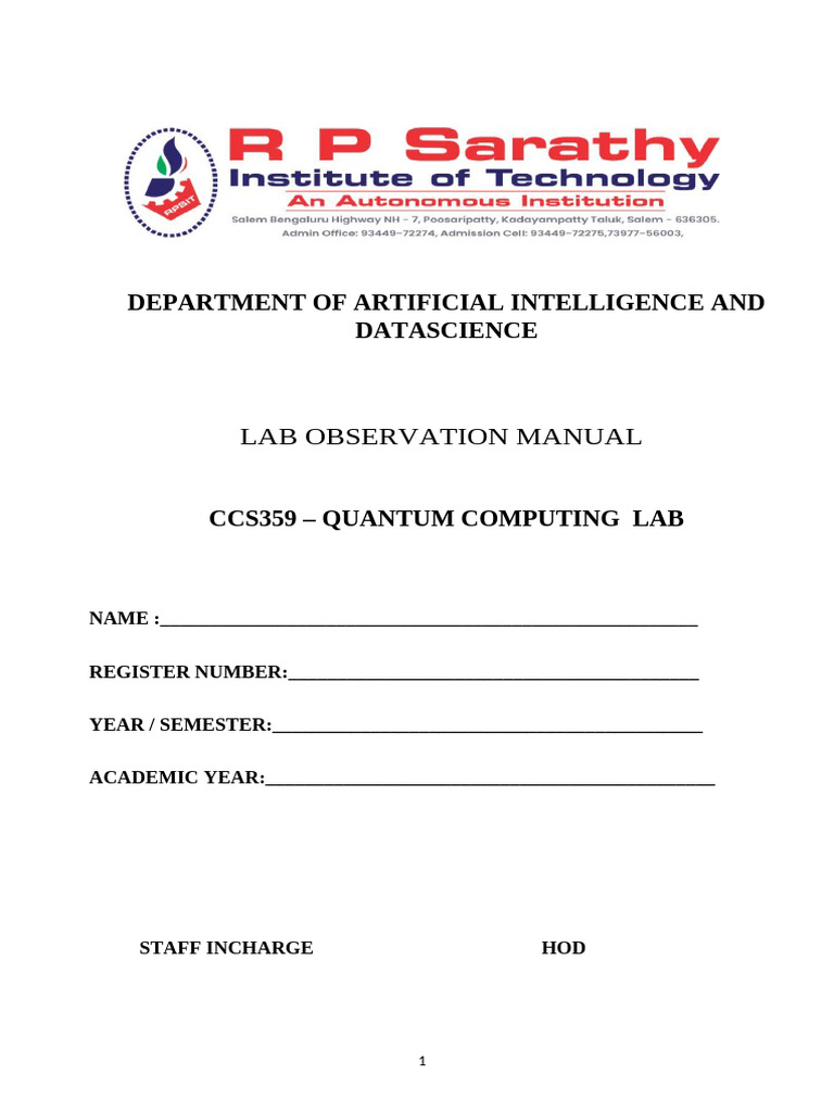 qc lab manual (1) | PDF | Quantum Computing | Theoretical Computer Science