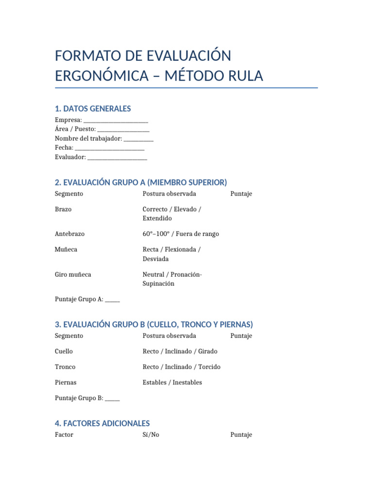 Formato RULA | PDF