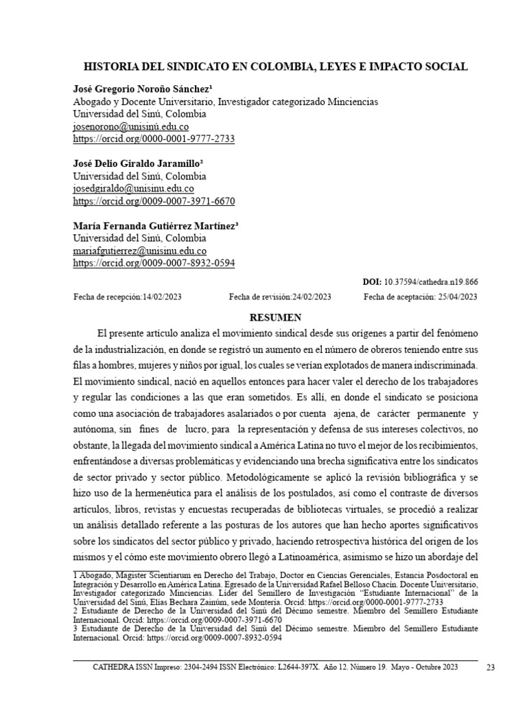 Historia Del Sindicato en Colombia Leyes e Impacto | PDF | Derecho ...