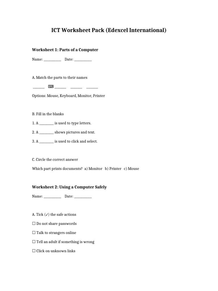 ICT Worksheet Pack | PDF