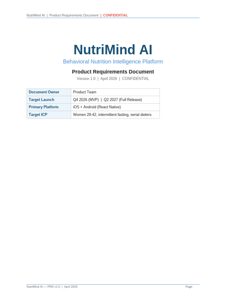 NutriMind AI PRD | PDF | Dieting | Mobile App