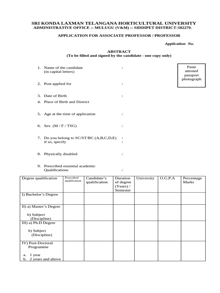 Application Form For Associate Professor and Professor Cadres Final ...