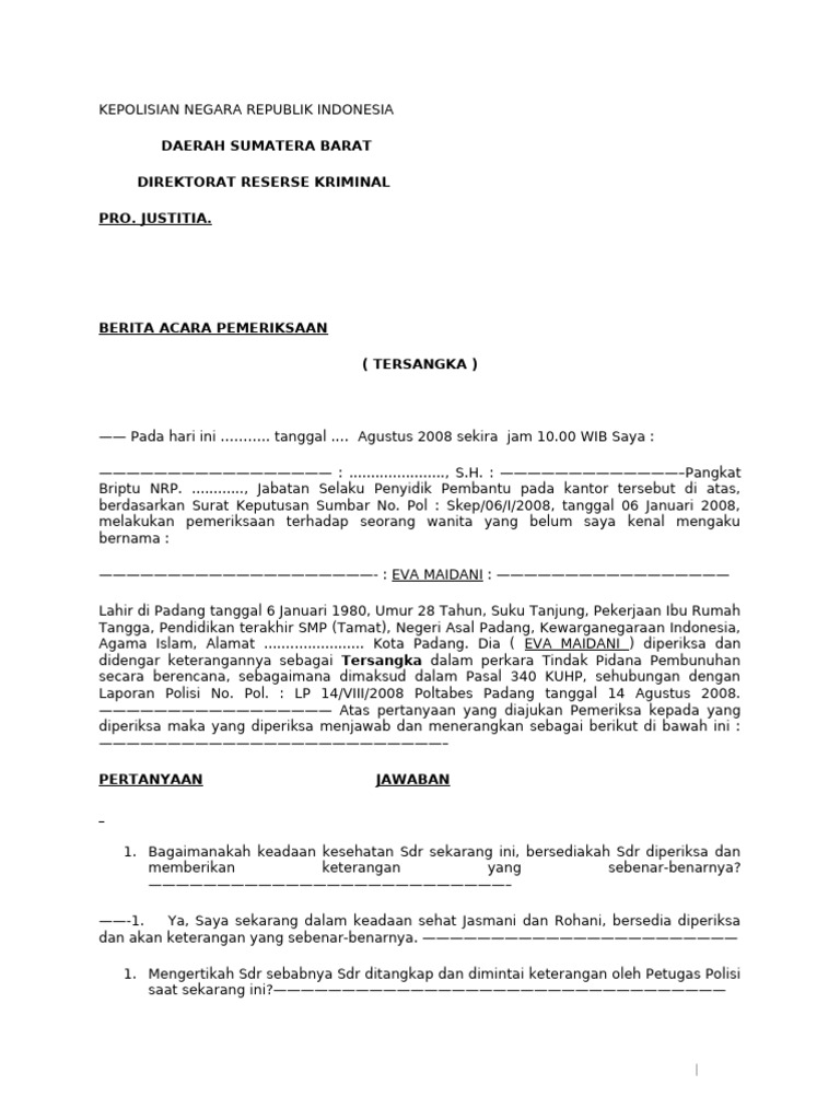 Berita Acara Pemeriksaan BAP Tersangka | PDF