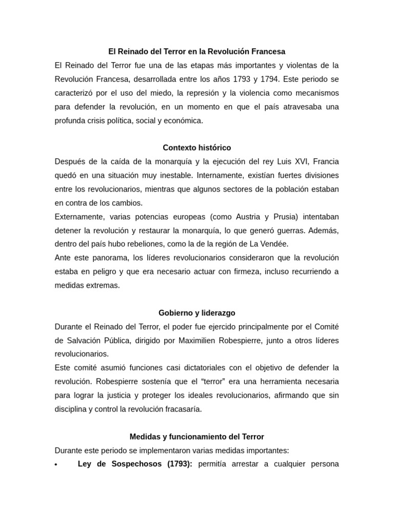 El Reinado Del Terror en La Revolución Francesa | PDF | Reino del ...