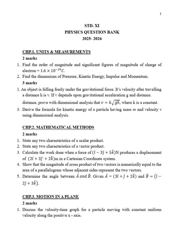 Physics Question Bank | PDF | Velocity | Kinematics