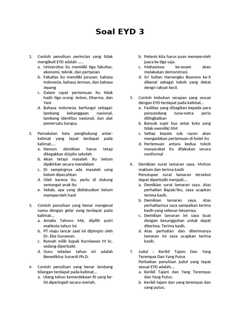 Soal EYD 3 | PDF