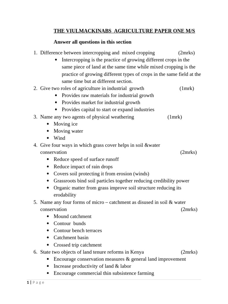Agriculture Paper One Scheme | PDF | Fertilizer | Agriculture