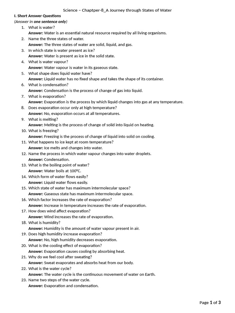 Science Ch 8 Answers | PDF | Water | Evaporation