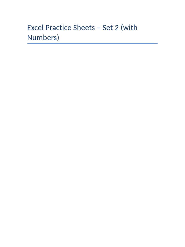 Excel Practice Sheets With Numbers | PDF