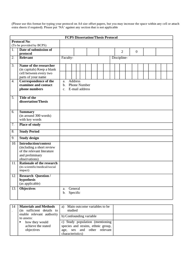 Appendix Format a (Protocol) BCPS | PDF | Thesis | Methodology